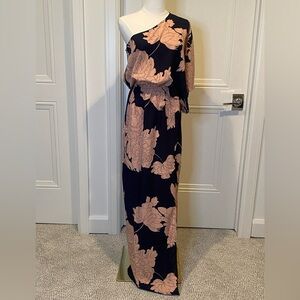 Baltic Born One Shoulder Floral Maxi Dress Deep Navy & Blush Pink Size M NWT